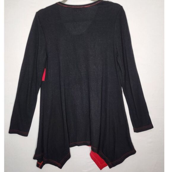 Emma G Womans Abstract Art to Wear Patchwork Shirt Top Tunic Small Black‎ Red - Picture 2 of 11